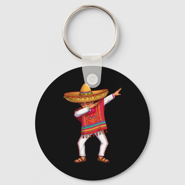 Mexican boy dabbing poncho funny cinco de mayo  key ring (Front)