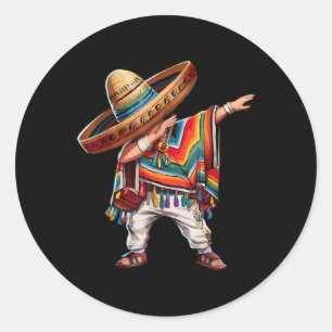 Mexican Boy Dabbing Poncho Funny Cinco De Mayo Par Classic Round Sticker
