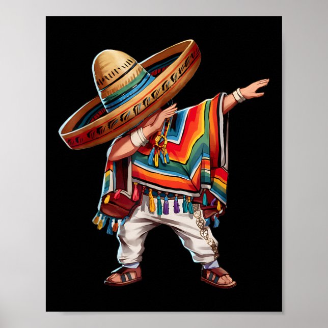 Mexican Boy Dabbing Poncho Funny Cinco De Mayo Par Poster (Front)