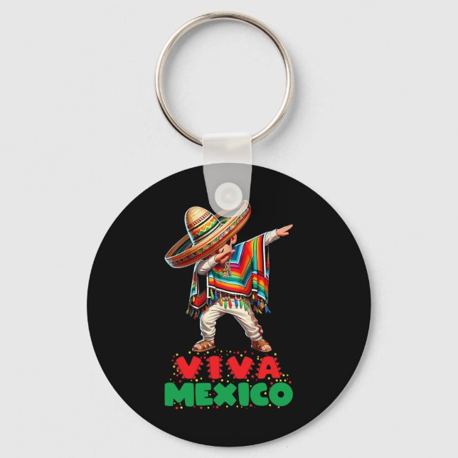 Mexican Boy Dabbing Poncho Independence Day Cinco  Key Ring (Front)