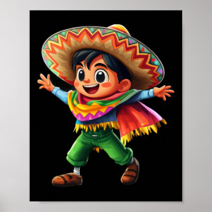Mexican Boy Fiesta Poncho Cinco De Mayo Kids Celeb Poster
