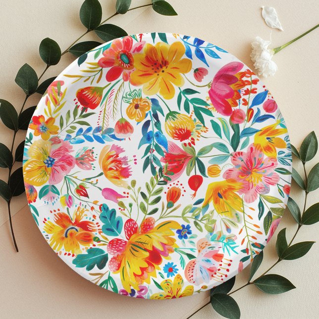 Mexican Bright Floral Fiesta Paper Plate (Creator Uploaded)