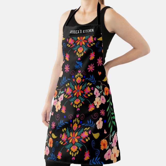 Mexican Bright Floral Folk Art Personalised Apron (Insitu)
