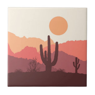 Mexican burgundy and orange desert landscape ceramic tile