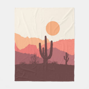 Mexican burgundy and orange desert landscape fleece blanket