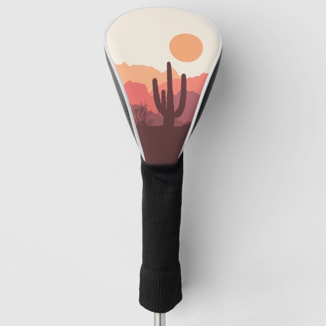 Mexican burgundy and orange desert landscape golf head cover (Front)