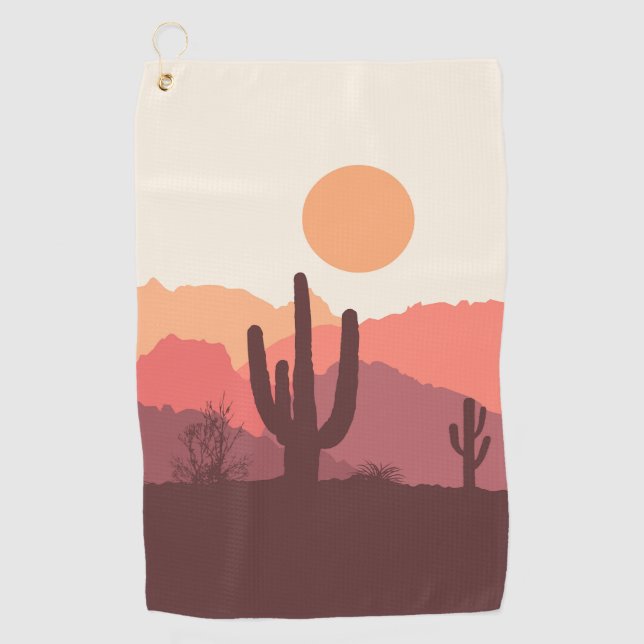 Mexican burgundy and orange desert landscape golf towel (Front)