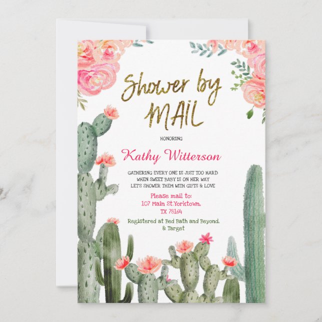 Mexican Cactus Baby Shower by Mail Invitation (Front)