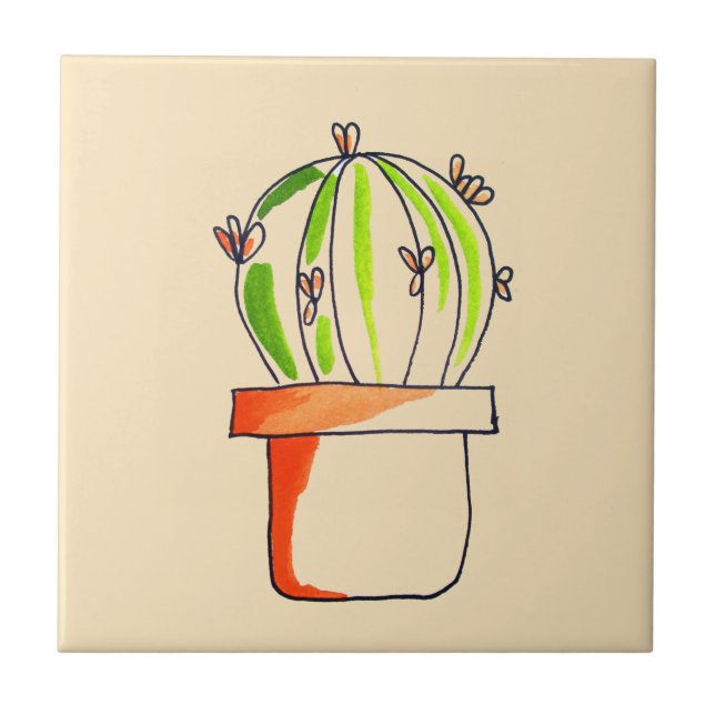 Mexican cactus cute desert art ceramic tile (Front)
