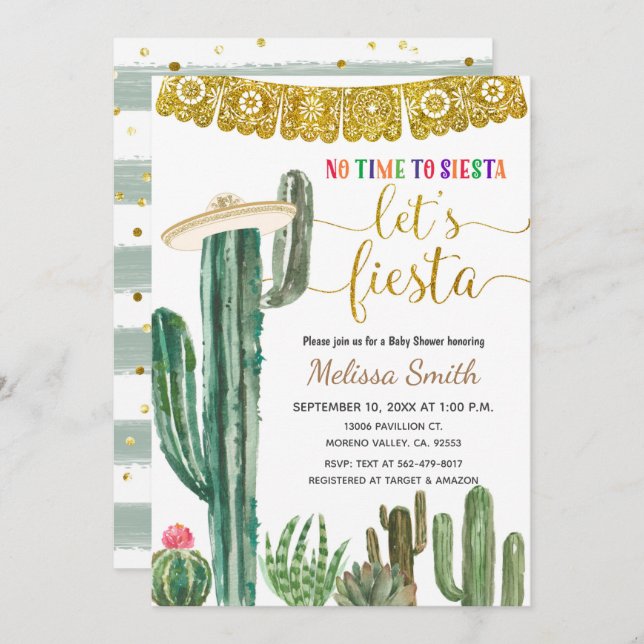 Mexican Cactus Let's Fiesta Baby Shower  Invitation (Front/Back)