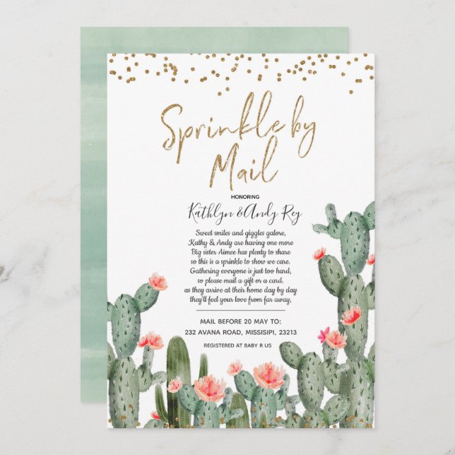 Mexican Cactus Sprinkle by Mail Baby Shower Invitation (Front/Back)