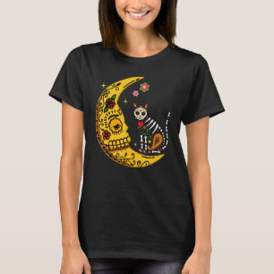 Mexican Calavera Cat With Moon Dia de Muertos Hall T-Shirt
