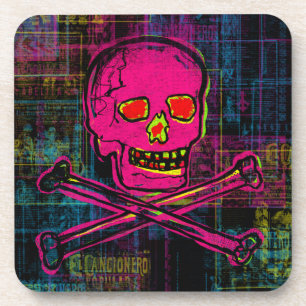 Mexican Calavera Red and Black Skull Grunge Art Coaster