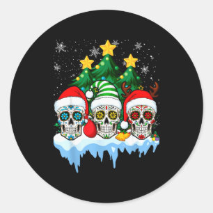 Mexican Calavera Santa Flower Sugar Skull Christma Classic Round Sticker