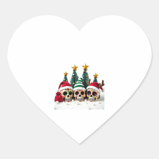 Mexican Calavera Santa Flower Sugar Skull Christma Heart Sticker (Front)