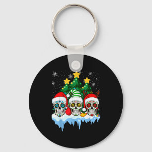 Mexican Calavera Santa Flower Sugar Skull Christma Key Ring