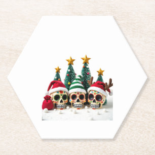 Mexican Calavera Santa Flower Sugar Skull Christma Paper Coaster