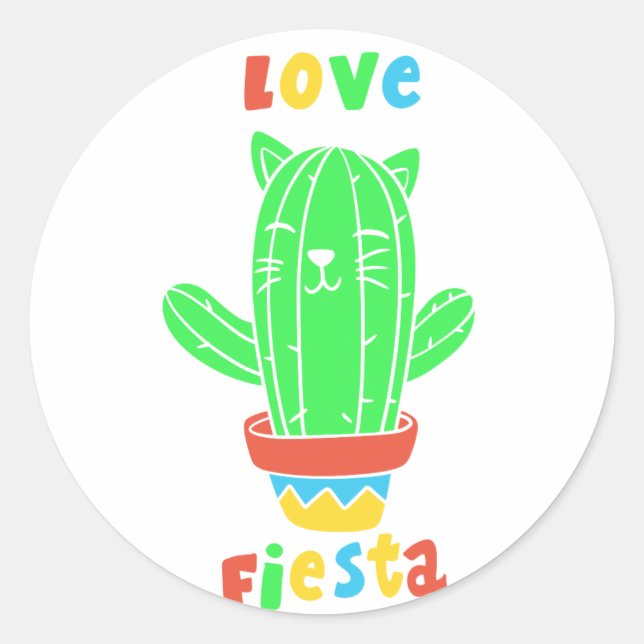 Mexican cat cactus - Choose background colour Classic Round Sticker (Front)