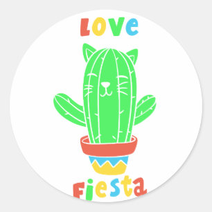 Mexican cat cactus - Choose background colour Classic Round Sticker