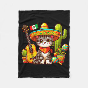 Mexican Cat Cinco De Mayo Kitten Let's Fiesta Viva Fleece Blanket
