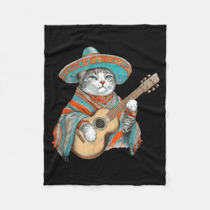 Mexican cat poncho sombrero cat play guitar cinco fleece blanket