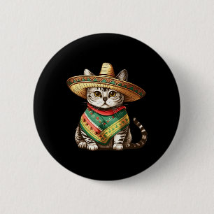 Mexican Cat Wearing Sombrero Hat And Poncho Cinco  6 Cm Round Badge