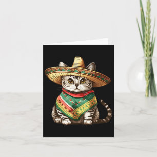 Mexican Cat Wearing Sombrero Hat And Poncho Cinco  Card