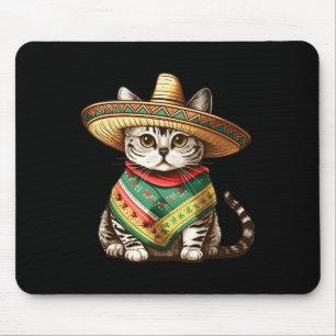 Mexican Cat Wearing Sombrero Hat And Poncho Cinco Mouse Pad