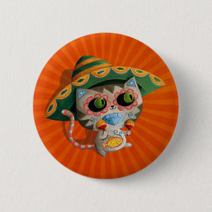 Mexican Cat with Sombrero 6 Cm Round Badge