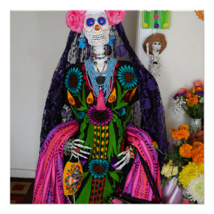 Mexican Catrina Sugar Skull for Day of the Dead Poster