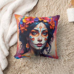 Mexican Catrina watercolor Cushion