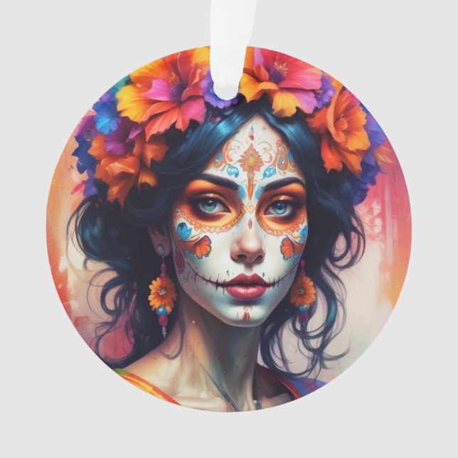 Mexican Catrina watercolor Ornament (Front)