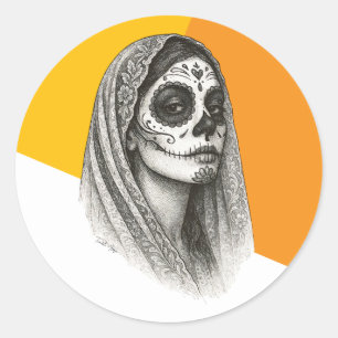 Mexican Catrina with Roses and Veil Dia de muertos Classic Round Sticker
