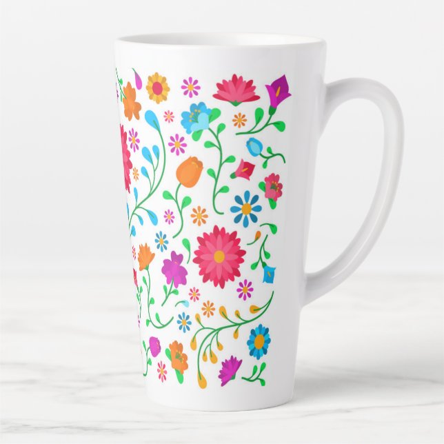 Mexican cheerful colourful folk art pattern  latte mug (Right)