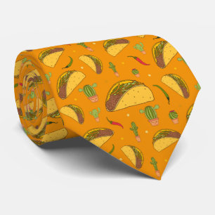 Mexican Chef Orange Tortilla Tacos Patterned Tie