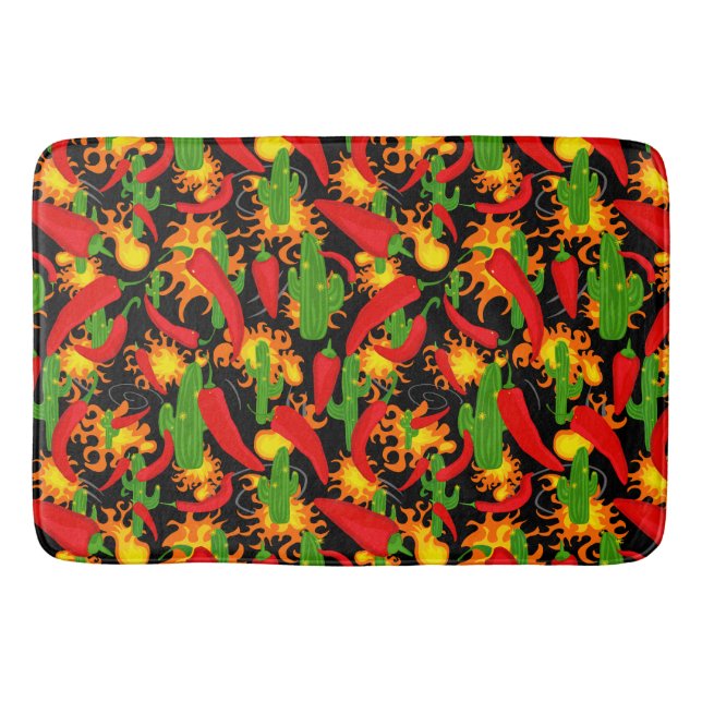 Mexican Chillies and Flames Bath Mat (Front)