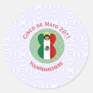 Mexican Cinco de Mayo Angel Personalised Classic Round Sticker