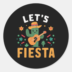 Mexican Cinco De Mayo Cactus Guitar For Men Women Classic Round Sticker
