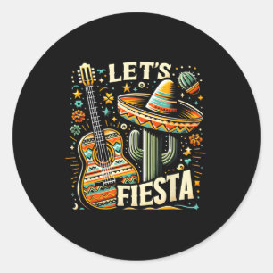 Mexican Cinco De Mayo Cactus Guitar For Men Women Classic Round Sticker