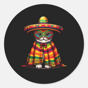 Mexican Cinco De Mayo Cat Poncho Sombrero Cat Love Classic Round Sticker