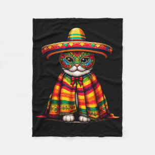 Mexican Cinco De Mayo Cat Poncho Sombrero Cat Love Fleece Blanket
