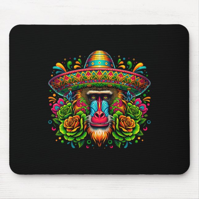Mexican Cinco De Mayo Let's Fiesta Party Baboon Mo Mouse Pad (Front)