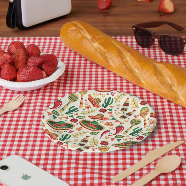 Mexican Cinco De Mayo Pattern  Paper Plate (Picnic)