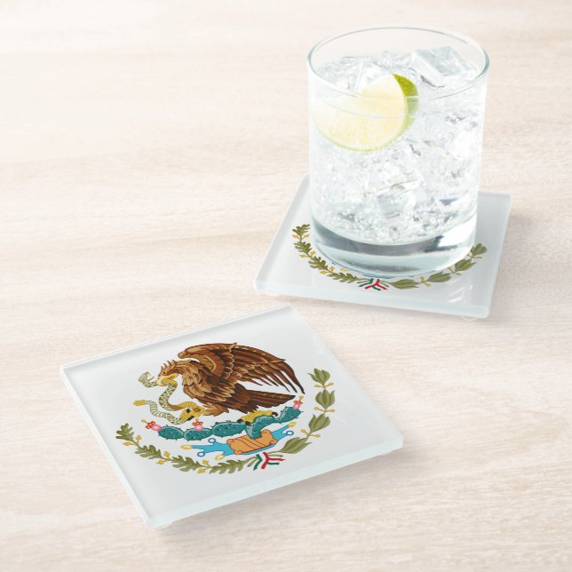 Mexican Coat of Arms Glass Coaster (Angled)