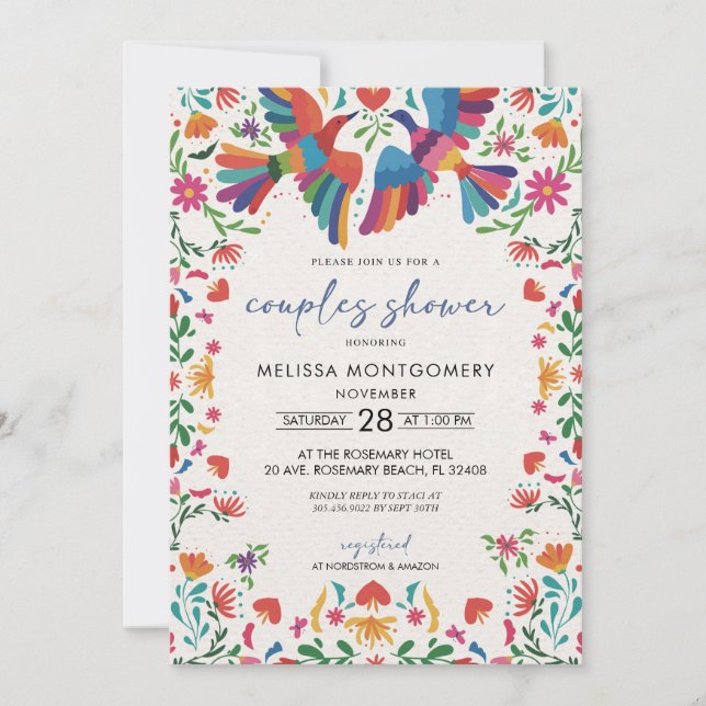 Mexican Coloful Bird Couples Shower Invitation (Front)