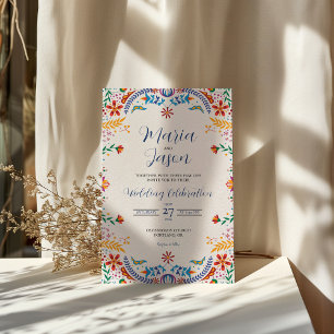 Mexican Colorful Floral Botanical Flowers Wedding Invitation