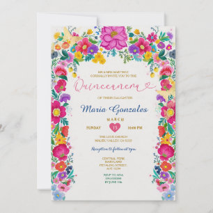 Mexican Colorful Flowers Floral Quinceañera Invitation