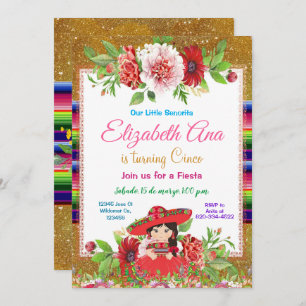 Mexican Colourful Fiesta Birthday Red Girl    Invitation