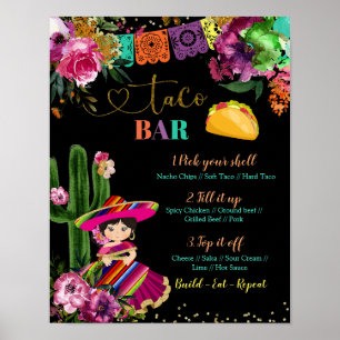 Mexican Colourful Fiesta Floral Birthday Taco Bar Poster