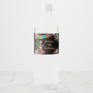 Mexican Colourful Fiesta Floral Birthday Water Bottle Label